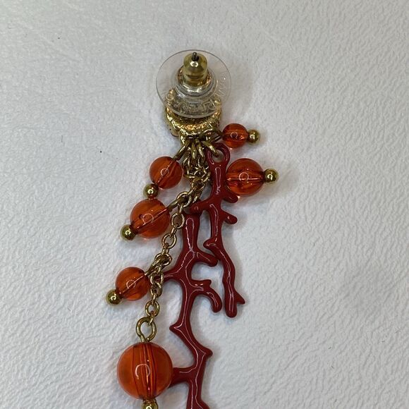 Joan Rivers Enamel Faux Coral Branch Beaded Dangle Post Earrings Red - Picture 4 of 7